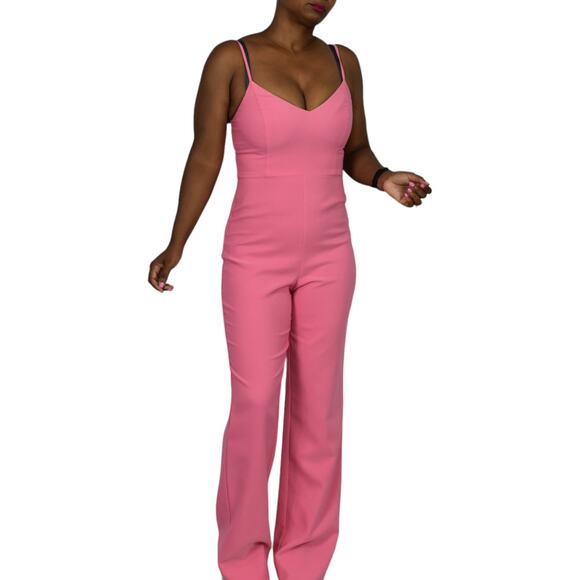 Lovers Friends Jumpsuit Pink BubbleGum Spaghetti Strap Straight Sweetheart Small - Picture 1 of 15